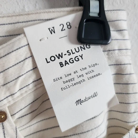 Madewell Women's Low-Slung Baggy Pinstripe Jeans W28 Full‎ Length Inseam - Picture 4 of 6